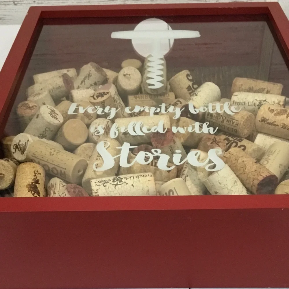Wooden Cork Holder Shadow Box Glass Front Wine Collectibles, comes with Corks